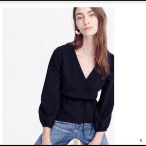 J. Crew Black Crepe Faux Wrap Tie Blouse sz 16 NWT